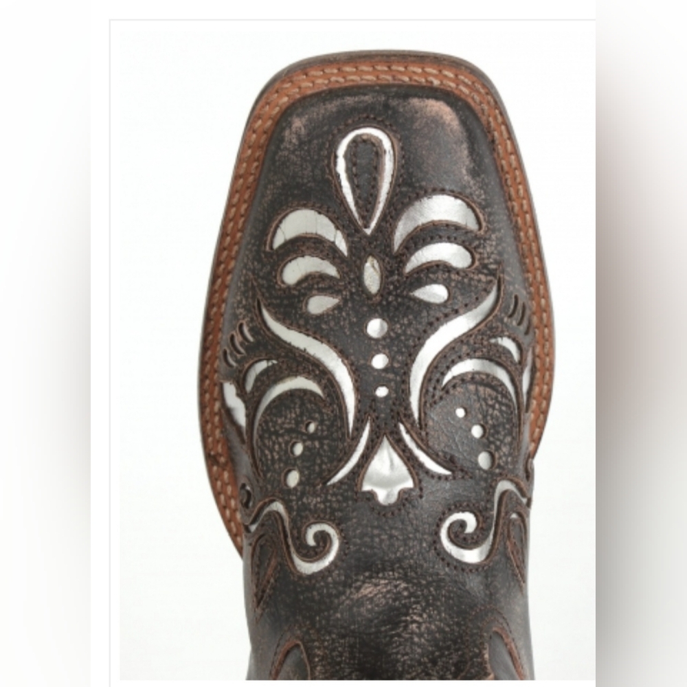 Roper 10.5 Metallic Underlay Boots EUC Tan Silver Cowgirl Like New - Picture 10 of 12